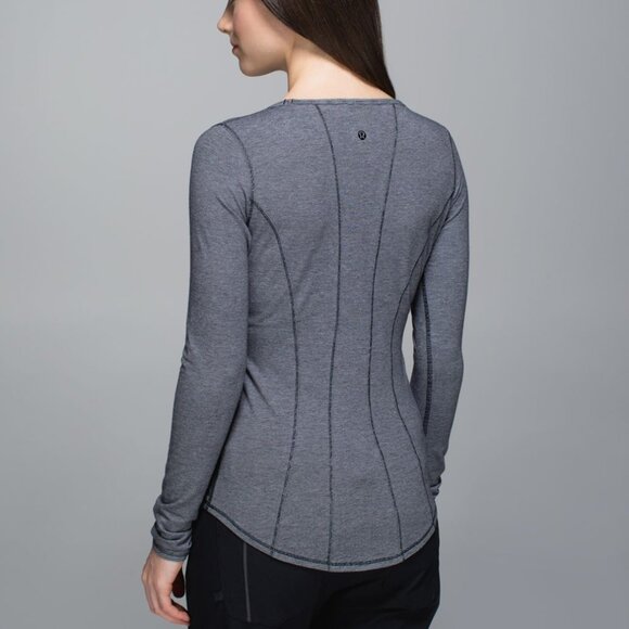 Lululemon Between The Lines Long Sleeve top / shirt (Grey Stripe / Black White) - Picture 1 of 8